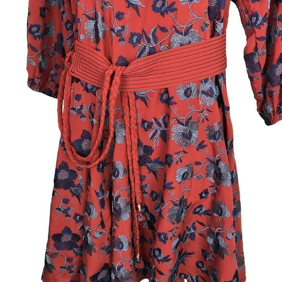 ANTHROPOLOGIE Bohemian Cognac Coloured With Blue  Floral Embroidery  Size S - Picture 5 of 9